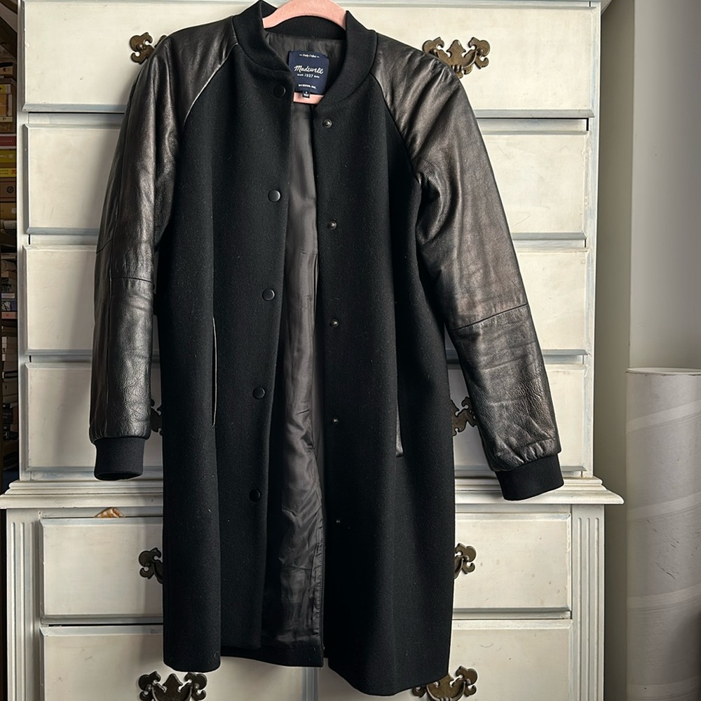 Madewell Women's Wool Coat with Leather Sleeves